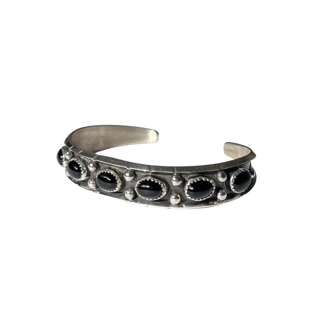 Reed Charley Navajo Sterling Silver Black Onyx Cuff Bracelet 6.5